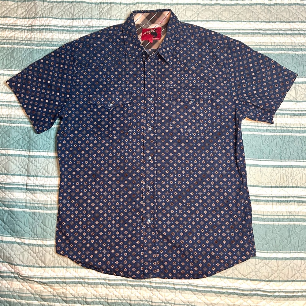 RCCO Rodeo Clothing Co. Pearl Snap Western Short Sleeve Shirt Size Large Blue